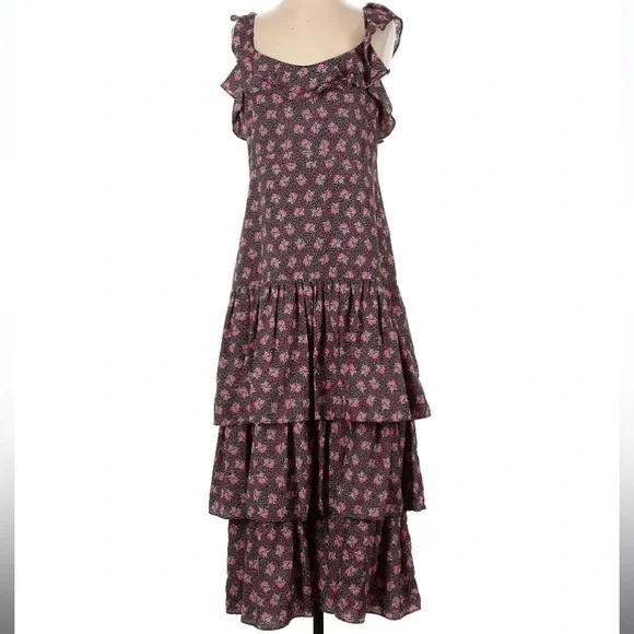 Likely Revolve Janie midi ditsy floral ruffle tiered dress black pink - Picture 2 of 7